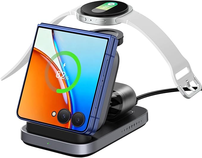 SwanScout Wireless Charger for Samsung Z Flip 7/7 FE/6/5/4/3, 3-in-1 Charging Station for Galaxy Watch 8 Classic/8/Ultra/7/FE/6/5/4, SwanScout 713F (NO Adapter)