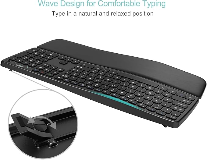 Arteck Multi-Device Ergonomic Wireless Bluetooth Keyboard with Nano USB-A, USB-C Type C Receiver Palm Wrist Rest Full Size Keyboard for Windows iPad OS Android, Computer Desktop Laptop PC Tablet