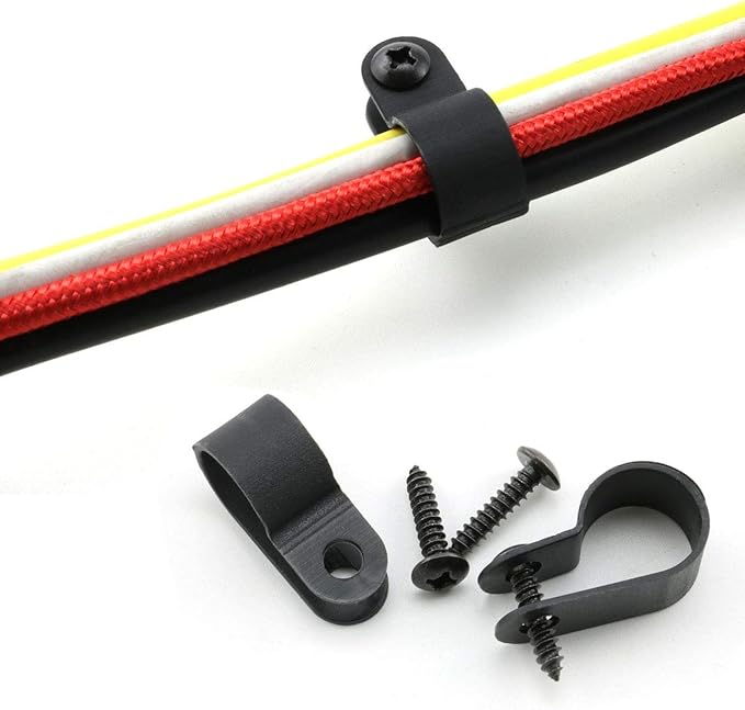 heyous 100pcs 1/2 inch (13.2mm) R-Type Cable Clamp Nylon Wire Hose Tube Fastener Fixed Cable Tie Mount Organizer Holder R Type Cable Clip with Mounting Screw Black