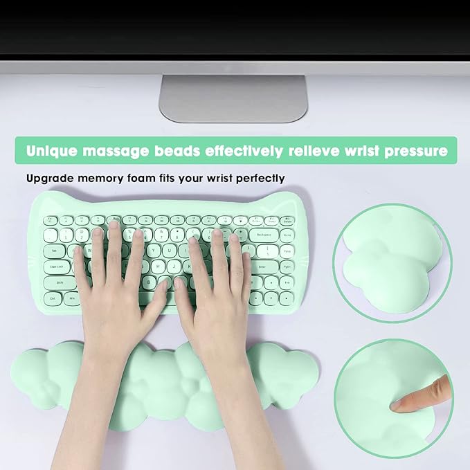 ATTACK SHARK 4 in1 Cloud Mouse Pad,Keyboard Wrist Rest,Mouse Wrist Rest Support,and Leather Coaster Set with Office Desk Mat,Non-Slip PU Desk Pad Memory Foam Ergonomic Pain Relief for Office and Home