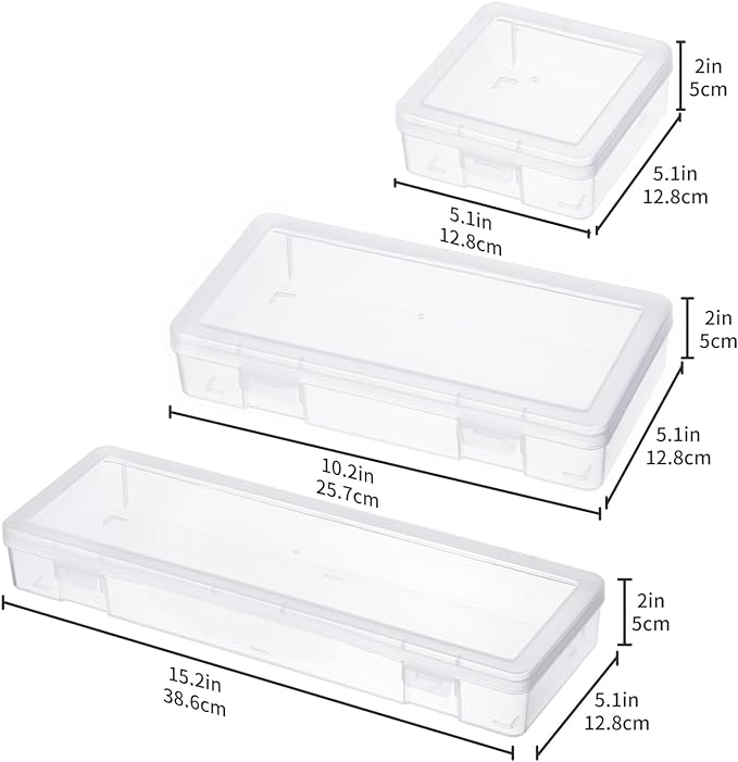 novelinks Plastic Clear Storage Containers for Organizing, Craft Storage Organizers and Stackable Storage Bins with Lids for Pencil Box, Bead, Cookie Cutter, Board Game (2 Small + 2 Medium + 2 Large)