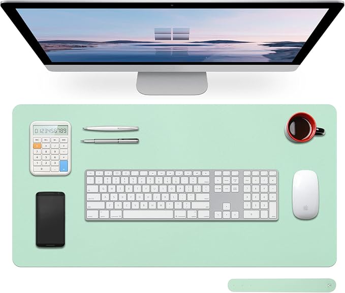 Large Leather Desk Pad Protector 27.5"x13.7",Non-Slip Durable Office Desk Mat for Writing, Computer, Laptop, Mouse Pad & Desktop Use,Desk Protector Mat,Aqua Green
