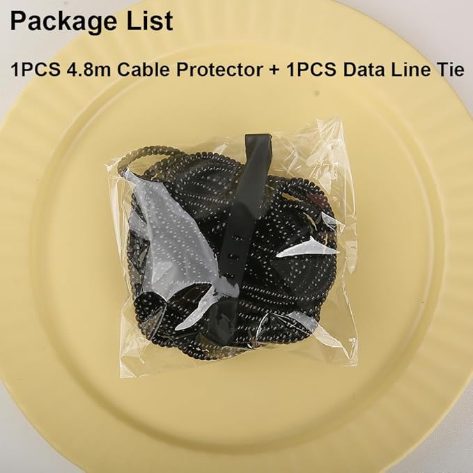 4.8M(15.75FT) Spiral Cable Protector, Multicolor Suitable for Most Phone/Pad/Laptop USB Wire Cord Savers Protection Cover Anti-Break Wrap Charger Data Line Cables Sleeves, Pearl Black