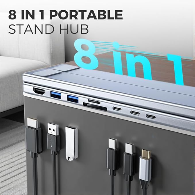 8-in-1 USB-C Laptop Stand & Docking Station - 4K HDMI, 2X USB-A 3.0, 2X USB-C, 100W PD Input, SD/TF Card Reader - Universal for Office & Home