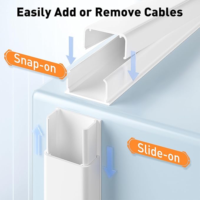Delamu Cord Covers for 3-4 Wires on Wall, 56.7in Cord Hider Wire Covers for Cords on Wall, Self-Adhesive Cable Hider Cable Cover, Easy Set-up TV Cords Hiders Walls, 4X L14.2 W1.18 H0.63in, White