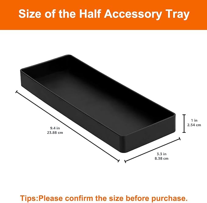 Amazon Basics Rectangular Plastic Desk Organizer, Half Accessory Tray for Office Supplies and Workspace Organization, 9.4" x 3.3" x 1", Black (Pack of 2)