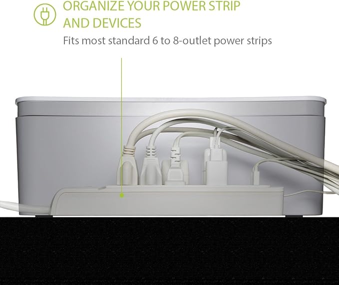 in-Box Desktop Mobile Charging Station & Power Strip Organizing Box, White