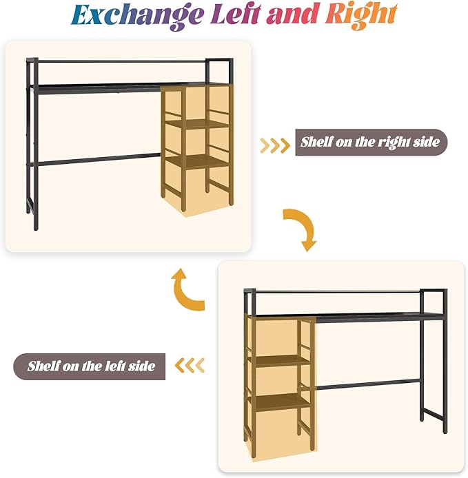 HavenlyYouth Desk Shelf with LED Light Strip, 3-Tier Storage Desktop Organizer Shelf, 38.6" Wood Desktop Bookshelf for Computer Monitor, Desk Hutch for Home Office Dorm, Black