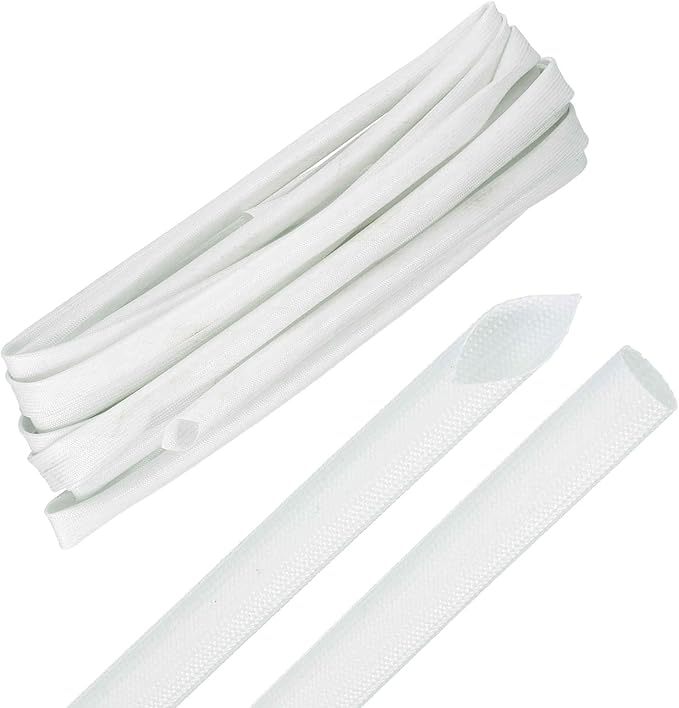 MECCANIXITY 20ft Braided Cable Sleeve, 3/8" ID 200C Heat Resistant 1500V Fiberglass Wire Insulation Cord Protector Organizer Wires Management for Motor Engine Fuel Line, White