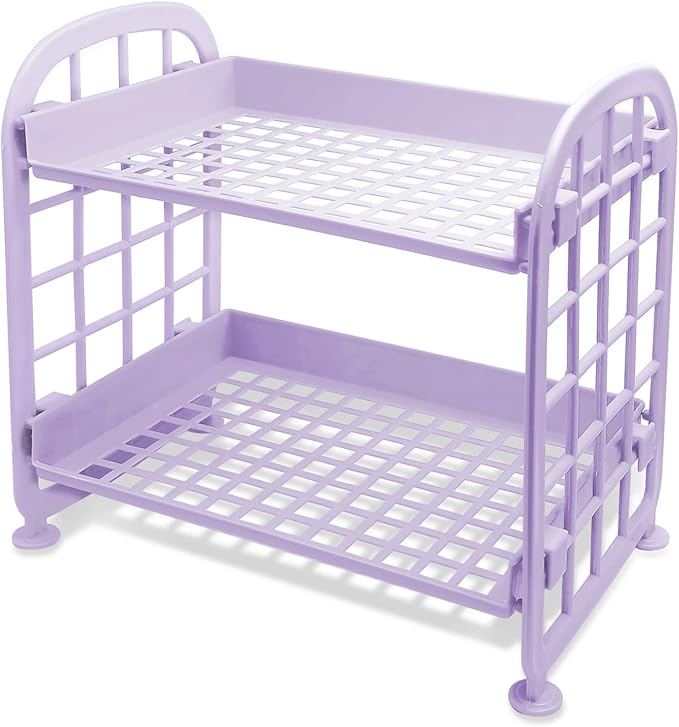 UnnFiko 2-Layers Table Shelf Organizer, Adjustable Plastic Storage Rack Shelf Square Basket Desk Stand Table Storage Organizer Shelves (Purple)