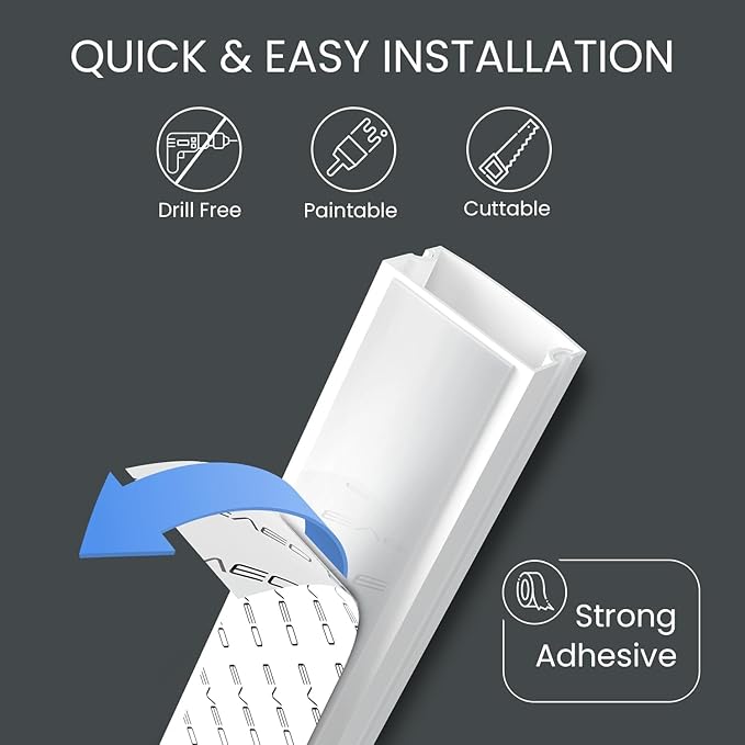 EVEO Cord Hider - 300” Cord Cover Wall Cable Hider, Cable Concealer, Wire Hiders for TV on Wall. Cable Management, Cord Hider Cable Raceway Wire Covers for Cords (Grey, Medium)