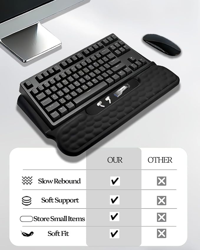 Wrist Rest for Computer Keyboard, 2 in 1 Keyboard Wrist Support Pad, Memory Foam Keyboard Riser Holder Lift Tray with Wrist Pad for Easy Typing for Office Desk, Home, School (Black)