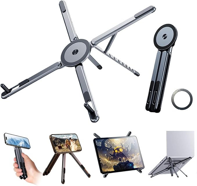 Multi-Purpose Portable Magnetic Stand, Suitable for Smartphones, Pad，Laptop， AluminumAlloy Material,Suitable fortraveling, Official Working and Leisure, and Home Entertainment (E05-gray)