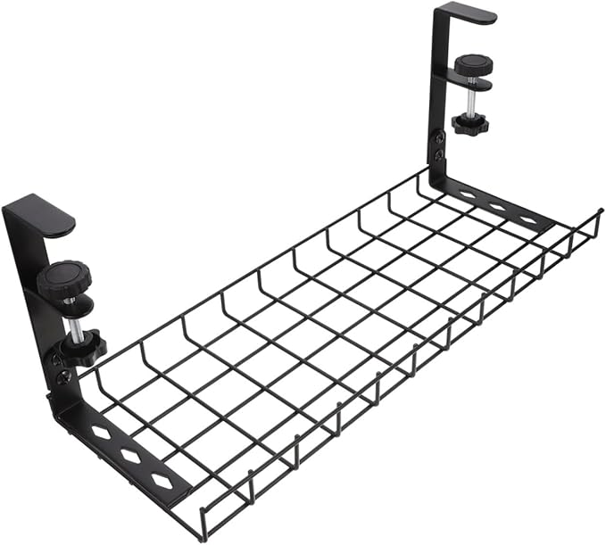 GLEAVI Desk Cable Management Tray, Cable Organizer Holder with No Drill Installation, Large Capacity Wire Storage Rack for Home Office Desk – Black 500mm