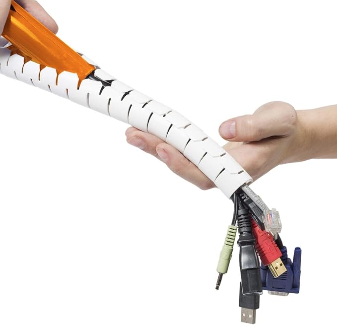 D-Line Cable Zipper Cord Tube Organizer with Zip Tool, 8.2 Feet, Cable Management Sleeve, Cover for Long Wire Runs, 1 Inch Diameter (8.2 FT, White)