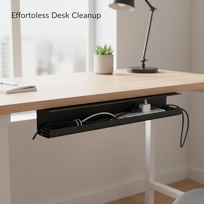 Under Desk Cable Management Tray, No-Drill Cord Organizer for Power Strips & Wires, 15.7 x 3.9 x 3.5 Inch, PVC Wire Basket (1 Pack)