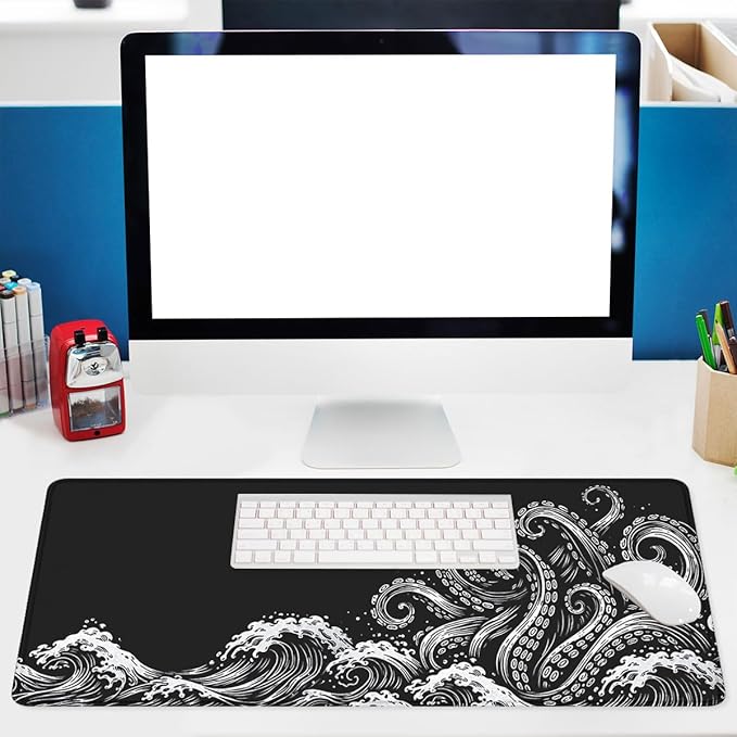 Dark Ocean Gaming Mouse Pad Kraken Wave Art Mousepad XL Large Gaming Mouse Pad Laptop Keyboard Mat Desk Pad Office Computer Keyboard Laptop 31.5"x11.8"