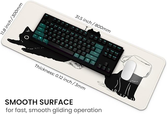 MAY FLOWER Gaming Mouse pad, Large Laptop Mousepad, Full Keyboard Mat, Long Computer Mouse Mat for Home and Office, Anti-Slip Rubber Base, 31.5 x 11.8 Inches (Black Cats)
