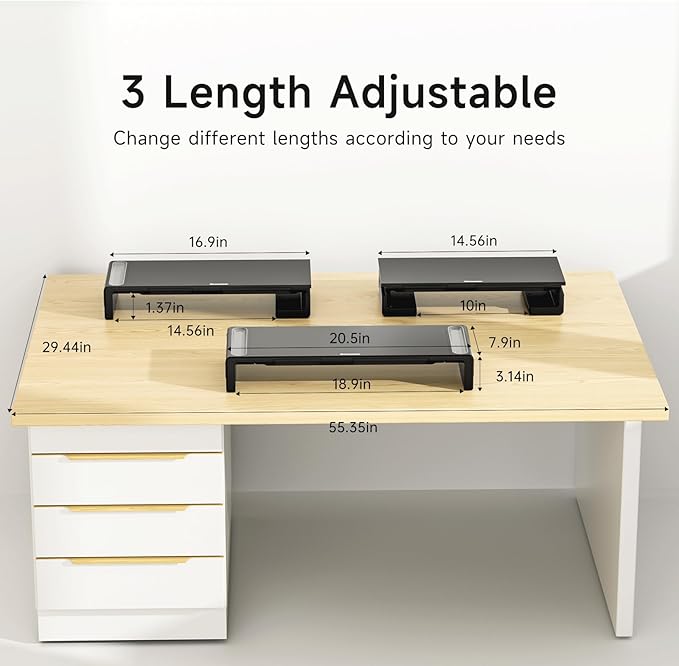 OImaster Monitor Stand Riser with Drawer - Adjustable Foldable Computer Monitor Stand for Desk, Desktop Organizer with Phone Holder & Pen Slot, Space Saving Laptop Riser for Home Office, White