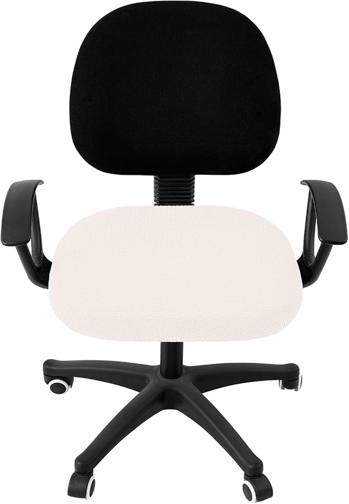 Smiry Stretch Jacquard Office Computer Chair Seat Covers, Removable Washable Anti-dust Desk Chair Seat Cushion Protectors - Ivory