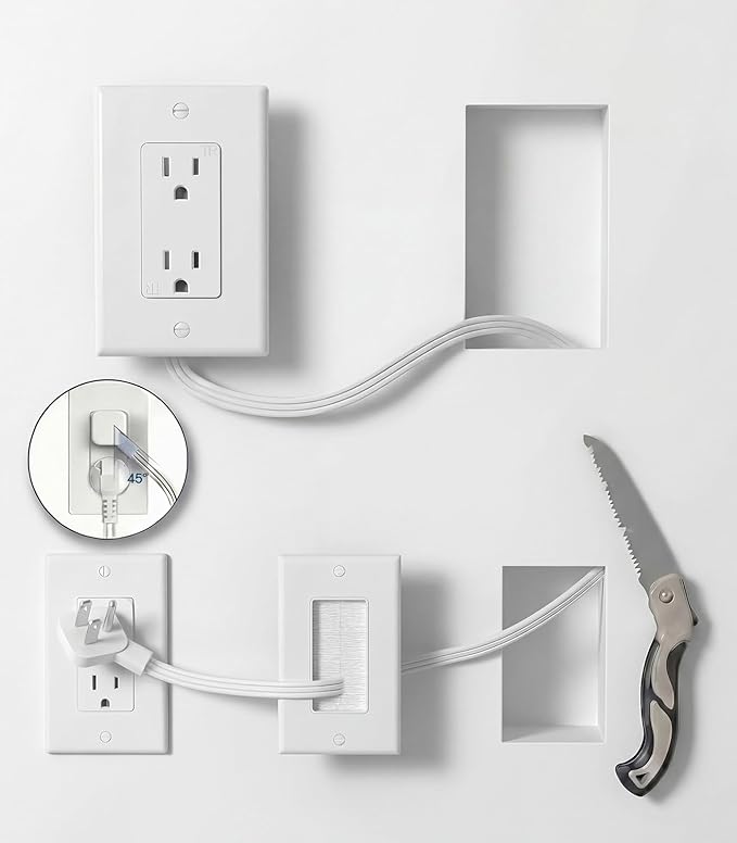 in-Wall Cable Management Kit with Recessed Outlet Box, Dual Outlet Extender for Wall Mount TV, 9.8ft Extension Cord, Easy Install w/Drywall Saw, UL Listed, TR Safe Outlet Relocation Kit