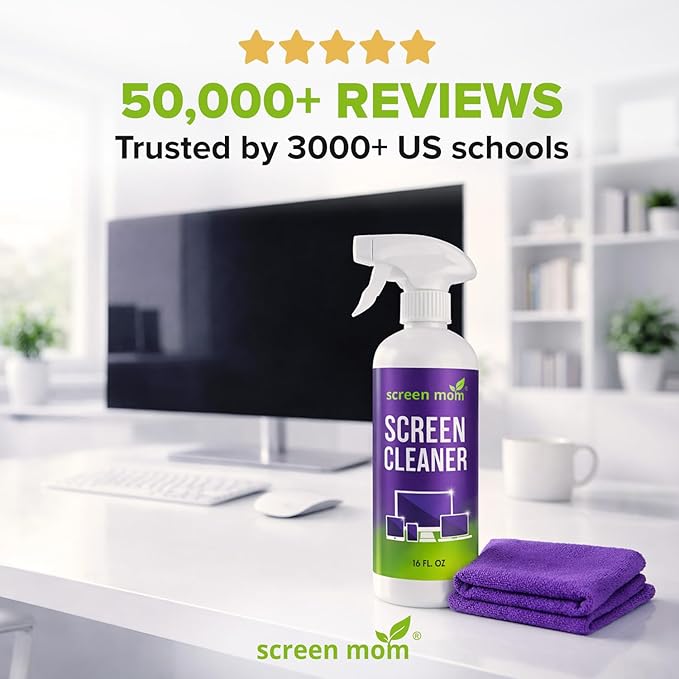 Screen Mom Screen Cleaner Spray and Microfiber Cloth 16oz Screen Cleaner Spray and Wipe for TV, Laptop, Computer, Phone, iPad, Car Screen Cleaning Kit Electronic Cleaner Spray