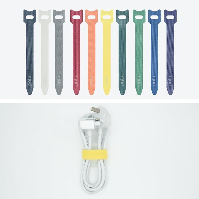 Patu Reusable Fastening Cable Ties - 30 Pcs 8 Inch Microfiber Cloth Hook and Loop Cord Management Wire Organizer Straps, Assorted Colors