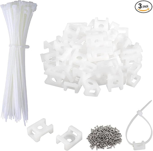 120 Set White Cable Zip Tie Mounts Kit Wire Clips Organizer Holders Clamps with 0.6Inch Saddle Type Mounts Base with 8" Ties and Tapping Screw
