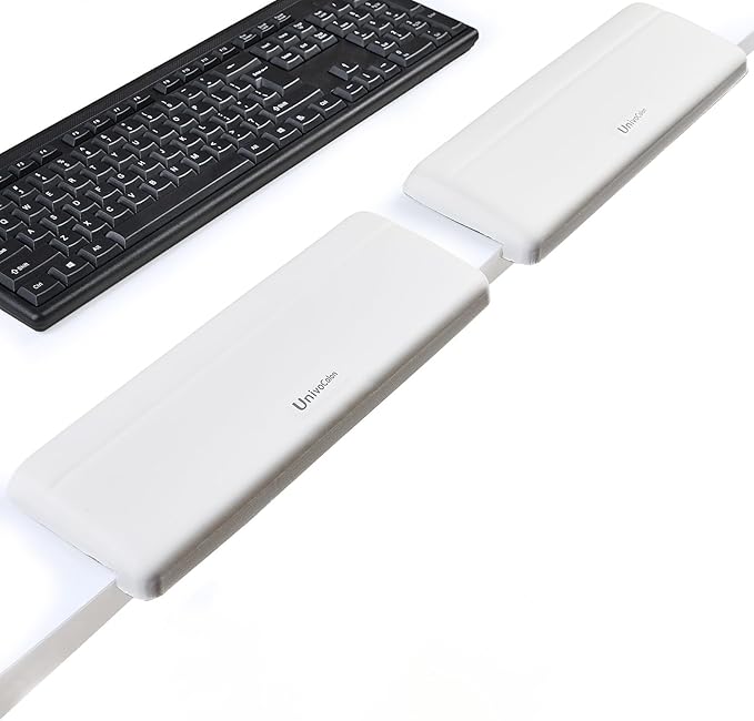 UnivoColors L-Shaped Desk Edge Cushion,PU Leather,Non-Slip,Separate Design,Memory Foam Desk Edge Support,Ergonomic Design for Long-Hour Work(11.8 * 3.9 inch 2-Piece Set of White)