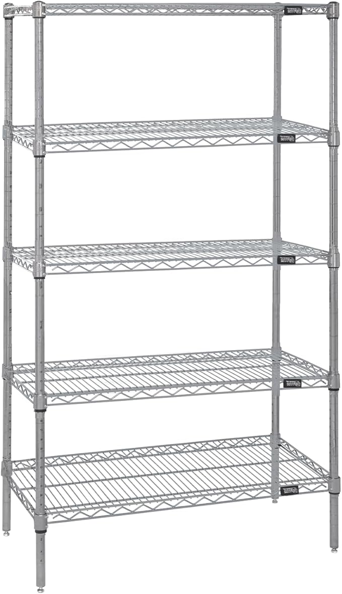 Quantum Storage Systems WR74-1824S-5 Wire Shelving Starter Kit, 24" W x 18" D x 74" H, 600 lbs Capacity, Stainless, Stainless, NSF