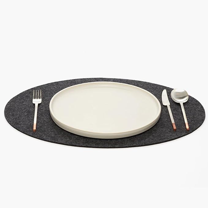 Graf Lantz - Merino Wool Oval Placemat - Charcoal (14" H x 19" W) - 3mm Merino Wool Felt Table Mat - Moisture Wicking - Odor, Stain, Heat & Dirt Resistant - Luxury Home Decor - Made in The USA