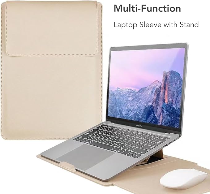 13 Inch Laptop Sleeve for Mac NEO, Precision-Fit Leather Case with Stand and Mouse Pad, Slim Protective Computer Sleeve with Accessory Pouch, Soft Lining (Beige, 13 Inch)