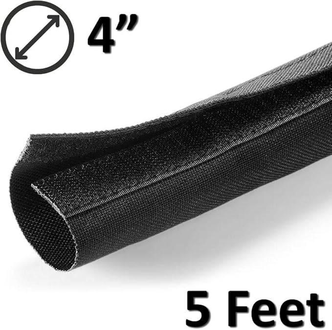 Electriduct 4" Hook and Loop Nylon Fast Wrap Sleeve Cable Management - 5 Feet - Black