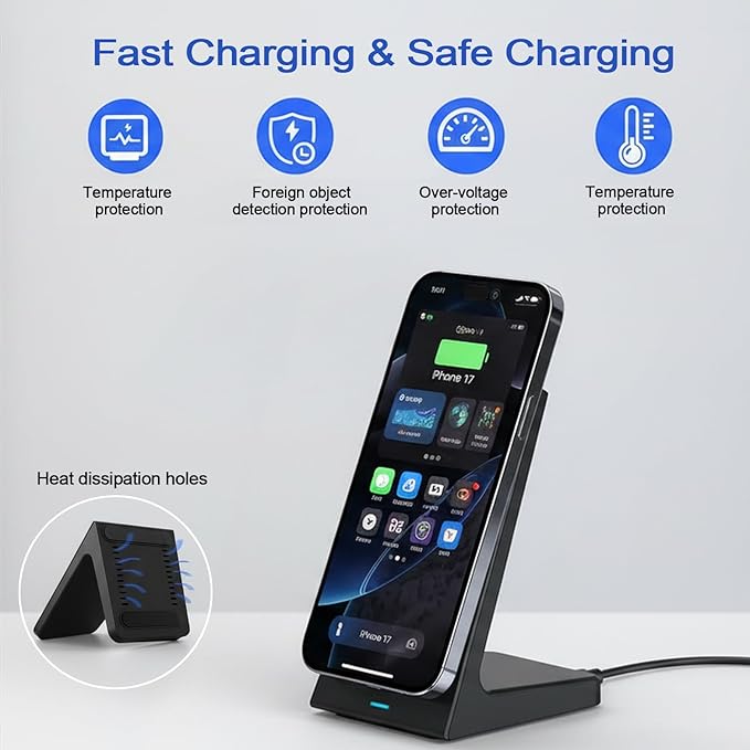 20W Wireless Charger Stand for iPhone, Wireless Charger Fast Charging Station for iPhone 17/16/15/14/13/12, Magnetic Phone Charger Stand for Desk/Bedside