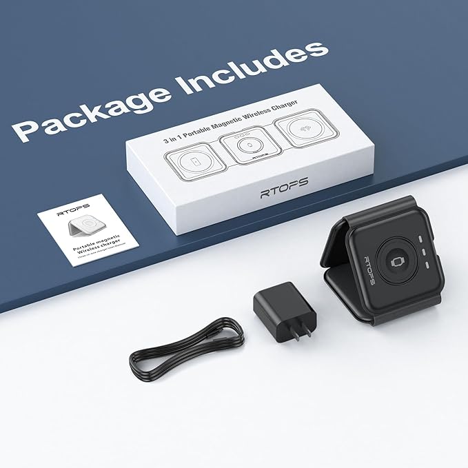 Wireless Charger 3 in 1,RTOPS Magnetic Traval Wireless Charging Station Multiple Devices,GaN 3 in 1 Charging Station,Compatible iphone17/16/15/14/13/Pro/Max,iWatch,AirPods4/3/2/Pro(Adapter Includes)