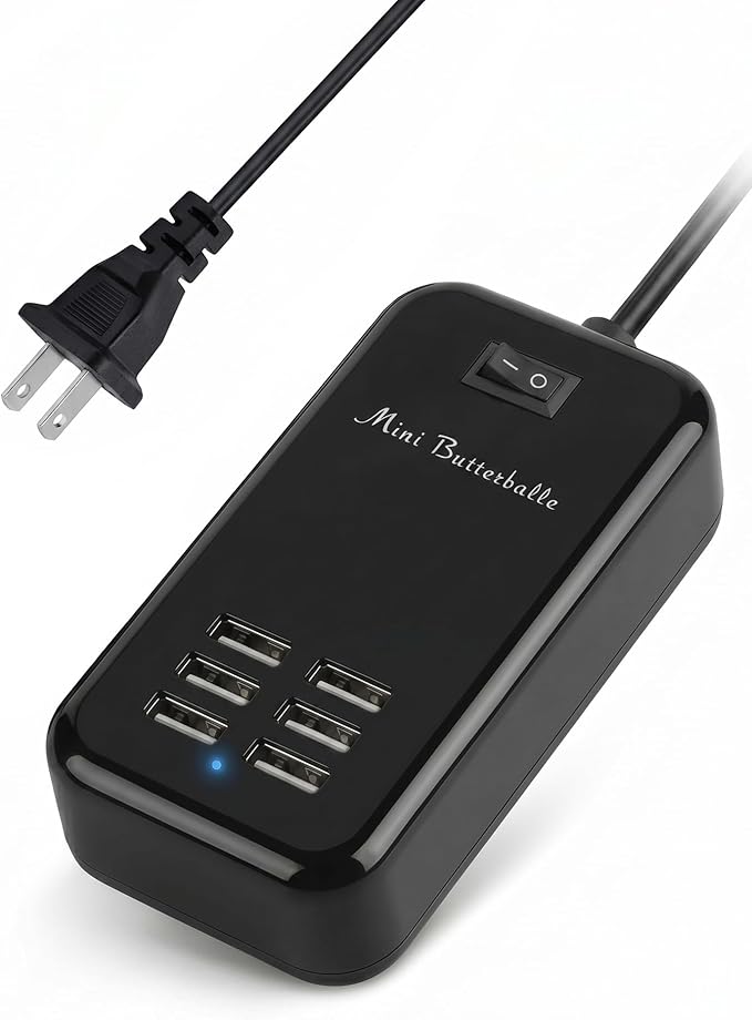 USB Charger Station, 6 Port Desktop Charging Station for Multiple Devices, Wall Power Strip with Switch