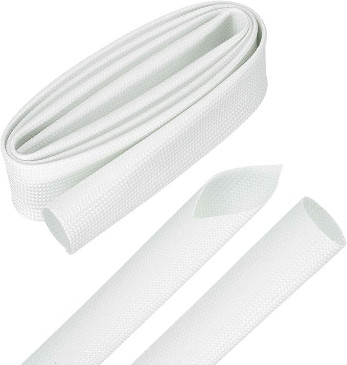 MECCANIXITY 3ft Braided Cable Sleeve, 0.8" ID 200C Heat Resistant 1500V Fiberglass Wire Insulation Cord Protector Organizer Wires Management for Motor Engine Fuel Line, White