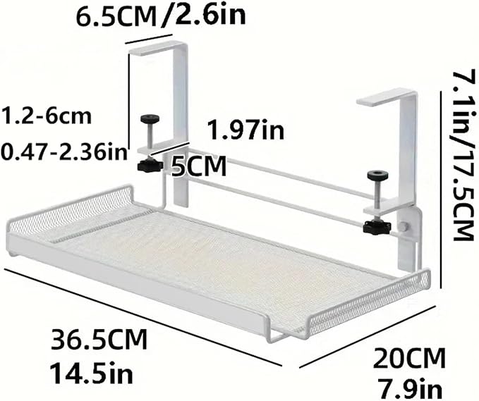 1PCS Under Desk Cable Management Tray No Drill Steel Organizers Wire Rack Shelf(Large white)