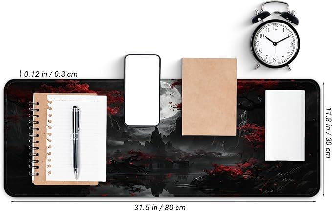 Gaming Mouse Pad with Anti-Slip Rubber Base, Extended Large Computer Mouse Mat with Stitched Edges, Long XL Anime Mousepad for Laptop and Keyboard, 31.5 x 11.8 inch (Dark Full Moon)
