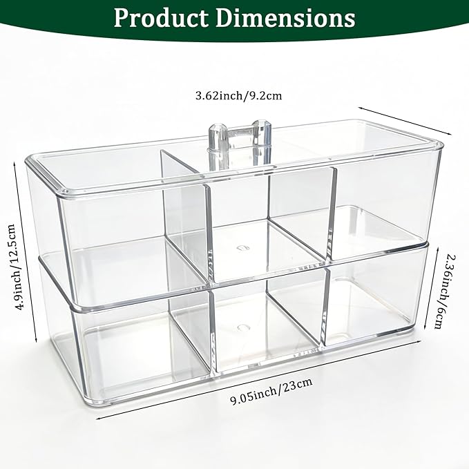 2 Pack Acrylic 3-Compartment Organizer Box, Storage Box with Lid, Clear Pen Holder Organizer Makeup Brush Holder for Office Desk Accessories, Cosmetic Brush Storage Box, Dorm, Bathroom, Kitchen