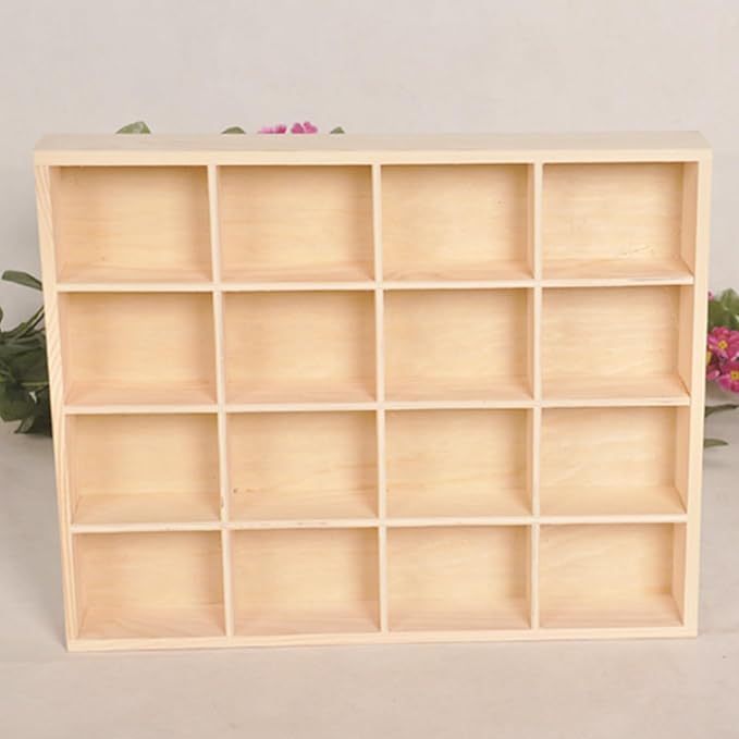 1 Pcs 13.4''x10.6''x2'' Wooden Storage Divider Box Showcase Display Organization Tray Display Holder Tabletop Box with 16 Compartments for Home Craft Office Kitchen Storage