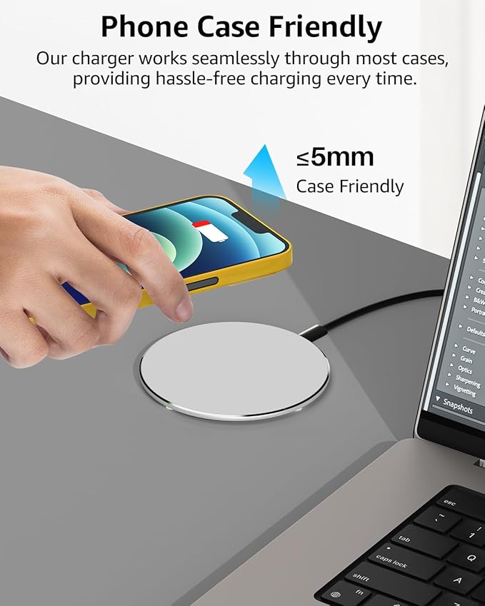 TOZO W1 New Anti-Slip Aircraft-Grade Aluminum Wireless Charger 15W Max Fast Wireless Charging Pad Compatible with iPhone 17/17 Pro/17 Pro Max/Air/16/15/14/SE Series, Samsung Galaxy S25/S24/S23, Silver