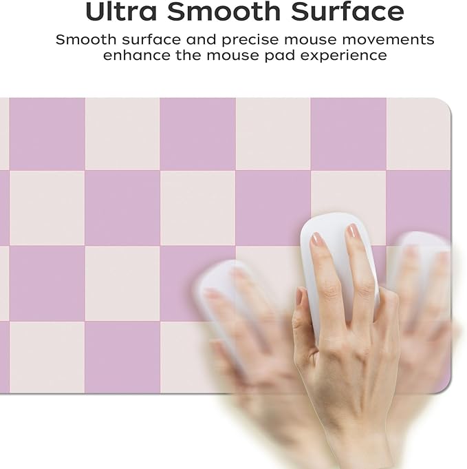 Large Checkered Desk Mat 35.4" x 15.7", PU Leather Mouse Pad Protector, Non-Slip Office Desk Pad, Waterproof Writing Pad for Office and Home (35.4in*15.7in, Purple Plaid)