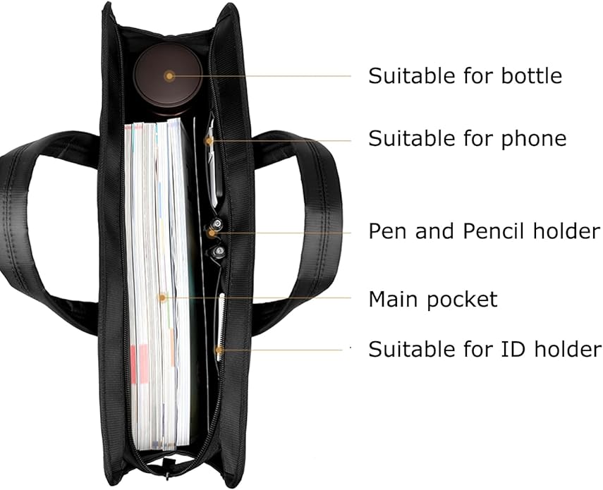 Black Oxford Handle Document Bag with Zipper Briefcase for Men File Tote Bag for Carrying Paper Files (Horizontal)