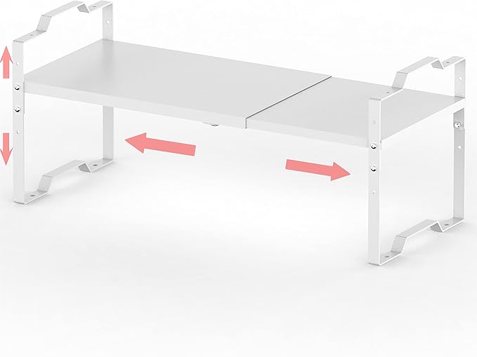 Jojocross Expandable Shelf for Cabinet Organizer Adjustable Stackable Spice Rack at Kitchen and Bathroom More, Counter Countertop Cupboard Organization Pantry Storage(LARGE/1PACK/WHITE)