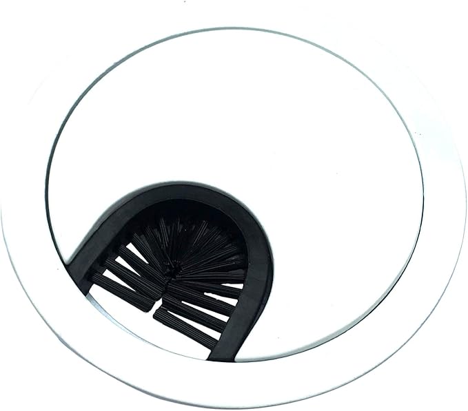Gloss White Metal Cable Grommet | 2 Piece "Lock in" Feature with "Brush" Opening for Management of Office & Computer Desk Wires | 60mm (2 3/8") Hole Opening | 5 Pack