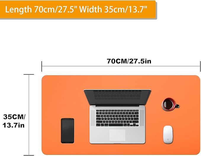 Large Leather Desk Pad Protector, 27.5inch x 13.7inch,Non-Slip Durable Office Desk Mat for Writing, Computer, Laptop, Mouse Pad & Desktop Use,Desk Protector Mat,Orange