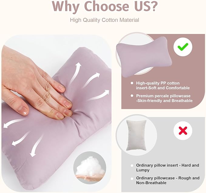 vocheer Small Pillows for Sleeping, 11"x7" Mini Pillow for Travel, Tiny Pillow for Neck, Lumbar, Knee, Wrist, Pets, Cotton Small Back Pillows for Travel, Bed, Office, Machine Washable, Mauve-2pc