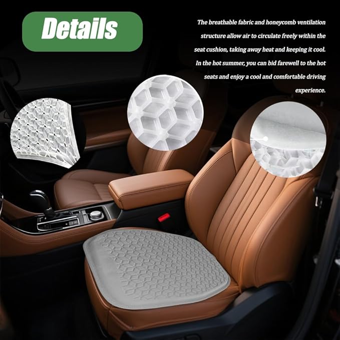Gel Car Seat Cushion, Office Chair Cushion, Non-Slip & Comfortable Automotive Chair Protector Pad for Driving, Breathable Automotive Front Seats Pad Universal for Car SUV Truck (Gray)
