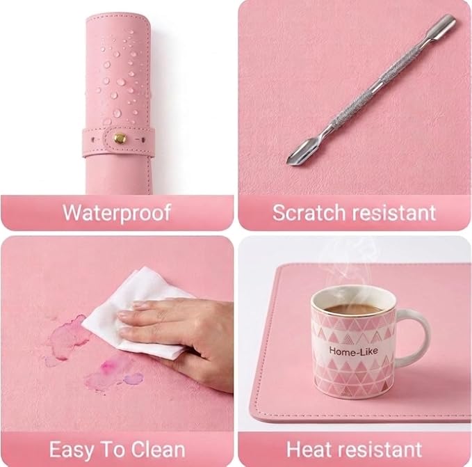 Double Sided Nail Art Table Mat, Soft Microfiber Leather Nail Hand Rest Mat, Waterproof Nail Arm Rest, Nail Mat for Manicure Table Nail Technician, for Desk, Dining Table, Pink & Blue (MAT ONLY)